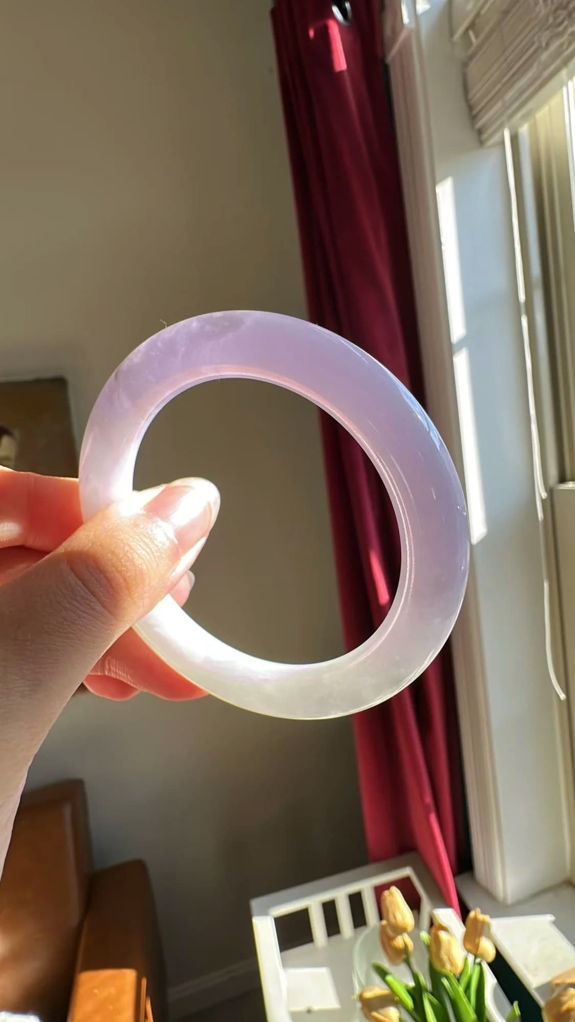 紫罗兰半山水圆条翡翠手镯 - 1