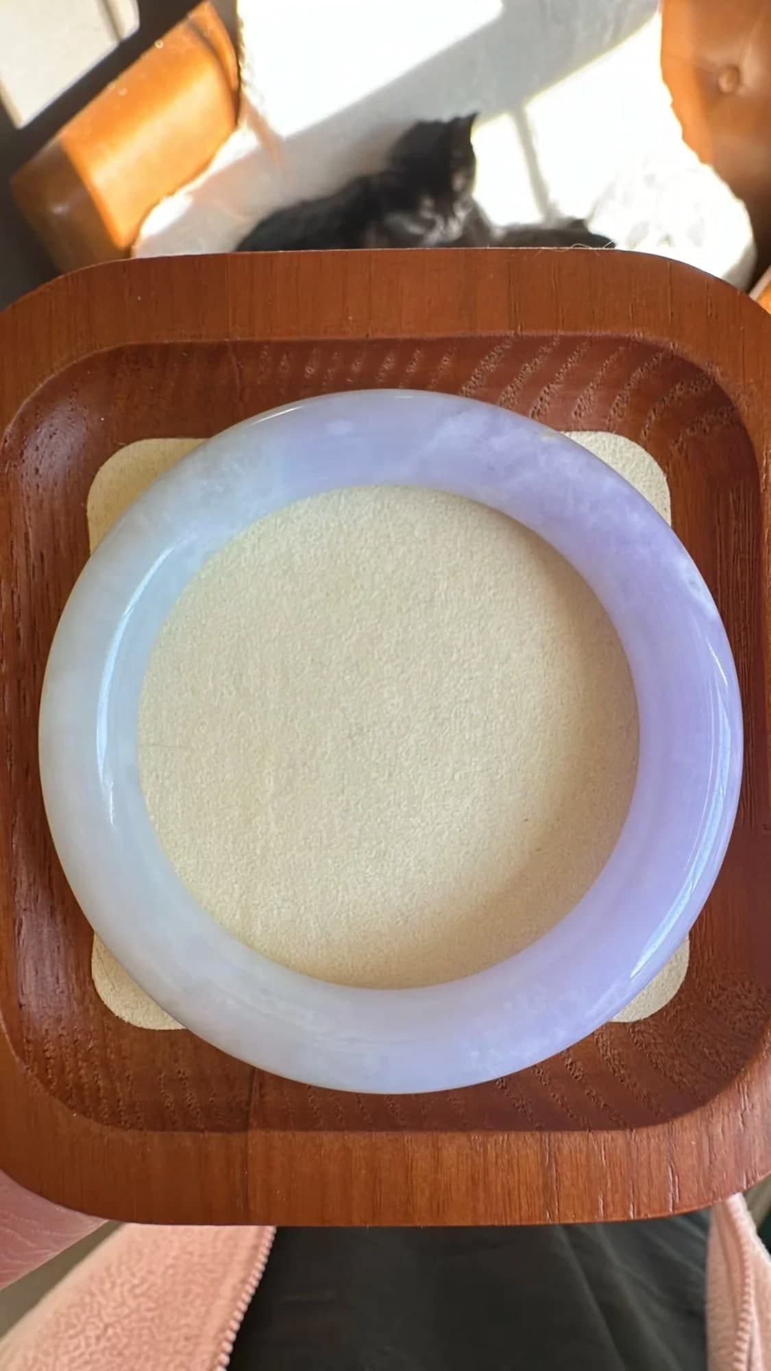 紫罗兰半山水圆条翡翠手镯 - 2